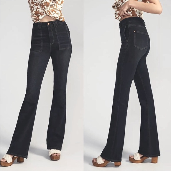 Anthropologie Pilcro The Icon Dark Wash High Rise Flare Jeans Patch Pocket 28 - Picture 4 of 15